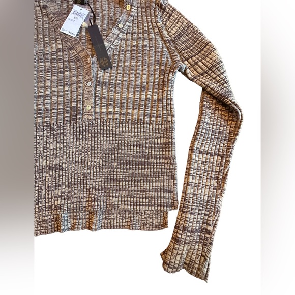 House of Harlow 1960 Brown and Tan Button Front Long Sleeved Sweater - Picture 5 of 13